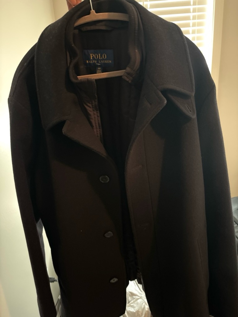 Polo by Ralph Lauren Men's Dark Black Wool Pea Coat